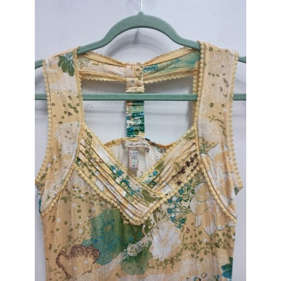 American Rag Cie Womens Y2k Tank Top Size Medium Yellow Green Floral BOHO Beach - Picture 2 of 7